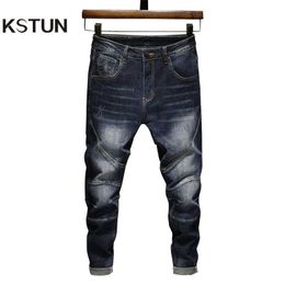 Men's Jeans Male Jeans Pants Stretch Autumn And Winter Patchwork Jeans Men Fashion Streetwear Dark Blue Trousers For Men Original Man Jeans Z0315