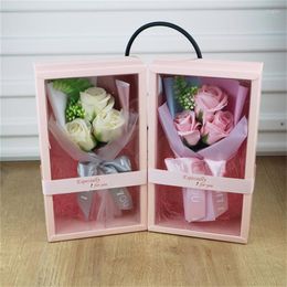Decorative Flowers Transparent Box Soap Flower Gift Artificial Rose Bouquet For Wedding Souvenir Valentine's Day