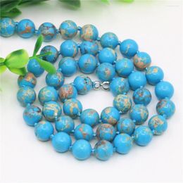 Chains Natural Stone Sky Blue Sea Sediment Turquoises Imperial Jaspers Beads 8mm 10mm Round Bead Necklace Jewelry Making 18inch Y118