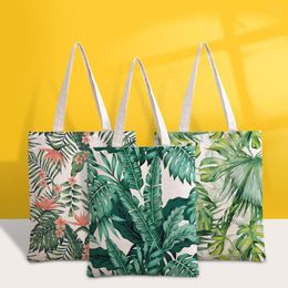Storage Bags Green Leaves Flower Tote For Women Canvas Handbags Shopping Bag Fabric Reusable Designer Handbag