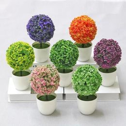 Decorative Flowers Potted Artificial Plants Fake Ornaments For Desktop Office Bathroom Kitchen Home Decor Periwinkle Ball Tree