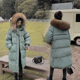 Men's Down 2023 Luxury Designer Padded Jacket Women's Mid-length Large Fur Collar Korean Style Loose