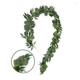 Decorative Flowers Artificial Eucalyptus And Willow Garland Greenery Vines 6.5Ft Green Leaves Hanging Plant For Wedding Wall