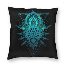 Pillow Geometric Triangle Mandala Ornament Lotus Flower Covers Sofa Home Decor Blue Shades Square Cover 40x40cm