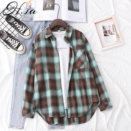 Women's Blouses Shirts HSA Autumn Spring Plaid Flannel Shirt Women Blouses And Tops Retro Cotton Lady Loose Outwear Korean Tops Femme 230317