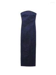 Lässige Kleider sexy trägerlos Rückenfrei mit Reißverschluss Split Kleider Party Blaues Jeans für Frauen Kleidung Nlzgmsj Frauenabend