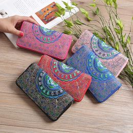 Wallets Ethnic Embroidery Flower Zipper Clutch Wallet Handbag Women Long Purse Bank Card Coin Pocket Holder Cover Bag