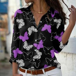 Women's Blouses Women's Lapel-Neck Fashion Top Shirt Casual Animal Print Long Sleeve Buton Elegant Sexy Fall For Women