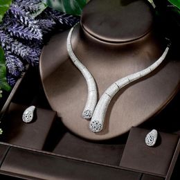 Necklace Earrings Set HIBRIDE Arrivial 2pcs Earring Jewelry For Women Wedding Party Full Zircon Dubai Bridal Gift N-1811