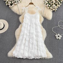 Casual Dresses Real Pos Summer Three-dimensional Rose Suspender Dress Women Slim Princess Doll Collar Knitted Holiday Boho