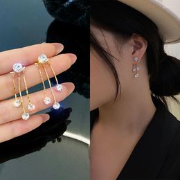 Stud Earrings Tassel Pearl Summer Korean Vacation Style Zircon Women's Net Red Temperament Shows Face Small Earring