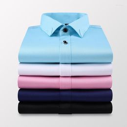 Men's Dress Shirts Pink Purple Men'S Thin Short-Sleeved Shirt Summer Dark Blue Light Business Casual Male Brand White Slim Top