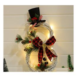 2016 Led Strings Xmas Wreath Hanging Pendants Wall Ornament Snowman Tree Pattern Kids Present Home Decoration Party Drop Delivery Lights Dhbvg