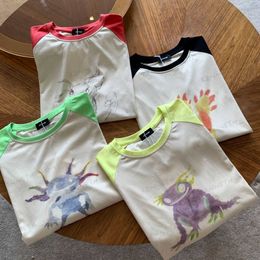 Men's T-Shirts WE11DONE KNOW Yang Mi The same cartoon hand-painted small monster Colour matching thin long-sleeved T-shirt 23 Spring and Autumn New T230317