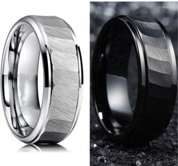 Wedding Rings 8mm Tungsten Steel Neutral Ring Pure Black Silver Step Jewellery For Anniversary Day Gift