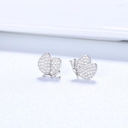 Stud Earrings Pure Silver Colour Butterfly Korean Version Micro Inlaid Sweet For Female Students