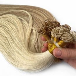 Extensões de cabelo de trama amarrada à mão 100% Cabelo humano virgem reto 613# 100g PCs invisíveis loira indiana costura em pacotes