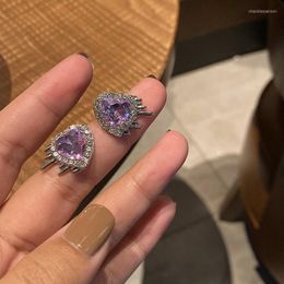 Stud Earrings Trend Romantic Rhinestone Heart For Women Girls Simple Compact Purple Love Earring Female Fashion Jewellery