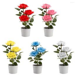 Simulation Rose Flower LED Solar Light Bonsai Flowerpot Potted Plant Garden Landscape Lamp Balcony Home Living Room Decoration