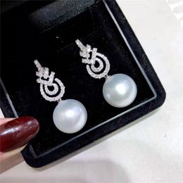 Bowknot Pearl Zircon Dangle Earring White Gold Filled Party Wedding Drop Earrings for Women Bridal Engagment Promise Jewellery