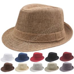 Summer Sun Straw Hat Retro Men's Hats Solid Colour Cowboy Jazz Cap Gangster Cap Male Hats Beach Sun Hats Outdoor Jazz Caps