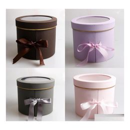 Gift Wrap Double Layer Round Flower Paper Boxes With Ribbon Surprise Rose Box Bouquet Arrangement European Style Cardboard Y1202 Dro Dhmvf