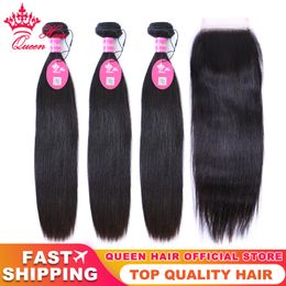 HD Lace Closure with Top Quality Virgin Brazilian Straight Bundles With Closure Natural Colour 100% Human Raw Hair Lace Closure Queen Hair Products