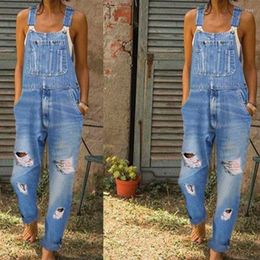 Women's Jeans Summer Sleeveless Casual Ripped School Bag Strap Teen Fashion Jumpsuit Denim Overalls Pants