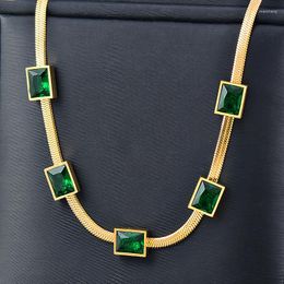 Pendant Necklaces SINLEERY 316L Stainless Steel Square Green Cubic Zirconia Necklace For Women Gold Silver Colour Choker Fashion Jewellery