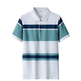 Men's Polos Summer High-quality Men's Short-sleeved T-shirt Full 95% Cotton Explosion Style Business Lapel Striped Men's POLO Shirt 230317