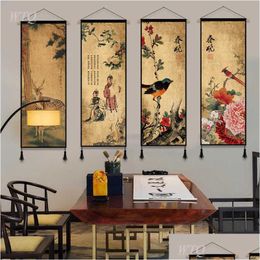 Paintings Chinese Style Lotus Peony Buddhism Zen Retro Poster Canvas Painting Wall Decor Art Picture Room Home Y0927 Drop Delivery G Dhpib