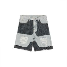 Men's Shorts Y2K Harajuku Hole Ripped Patchwork Denim Knee Length Pants Men's Summer Vintage Streetwear Baggy Casual Jeans Shorts Oversized G230316