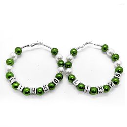 Dangle Earrings Large Size Personality Black Women Society Sorority LINKS Letter Green And White Pearl