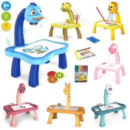 Drawing Painting Supplies Children Led Projector Painting Art Drawing Table Light Toy For Kids Painting Board Desk Educational Learning Paint Tools Toys 230317