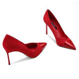 Dress Shoes Spring Pointed Stiletto High Heels Sexy Shallow Mouth Stitching All-match Work Banquet Large Size Women's
