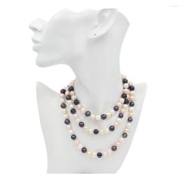 Chains Hand Knotted Natural Baroque 9-10mm Freshwater Pearl White Pink Black Long 106cm Necklace Fashion Jewelry