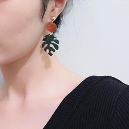 Stud Earrings Korean Simple Geometric Wood Round & Leaf Leaves For Women Creative Fish Bone Shape Earring Jewellery