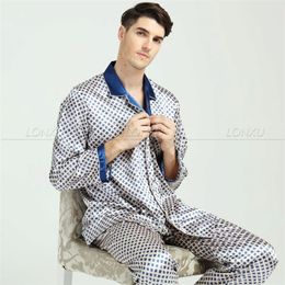 Men's Sleepwear Mens Silk Satin Pyjamas Set Pyjama Pyjamas Set Sleepwear Loungewear M L XL XXL 3XL 230317