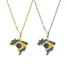 Pendant Necklaces Selling Retro Drip Oil Brazil Map Necklace Geometrical Ethnic Style Trend Personality Stainless Steel Jewelry