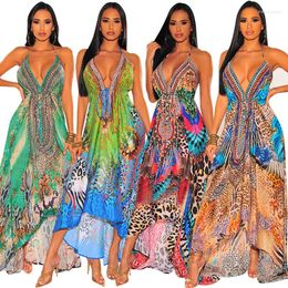 Casual Dresses V Neck Leopard Print Women Long Maxi Dress Summer Sleeveless Vestidos Longo 2023