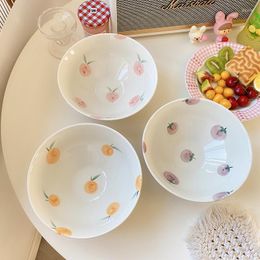 Bowls Hand-painted Peach Ceramic Bowl Cute Soft Meng Home Tableware Ramen Bubble Noodle One Person