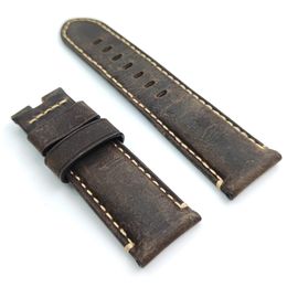 24mm - 22mm Dark Brown Nubuck Calf Leather Band Folding Deployment Clasp Strap For PAM PAM111 Wirst Watch