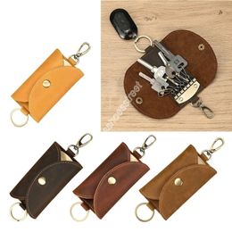 Portable Leather Car Smart Keychain Holder Key Protector Sleeve Bag Men Women Solid Key Buckle Collector Housekeeper Pocket