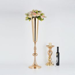 Vases European Gold Flower Vase Metal Floor Decoration Pots Decorative Wedding Party Road Lead Rack 10pcs