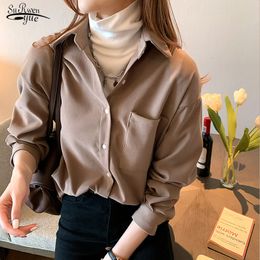 Women's Blouses Shirts Women's Shirt Classic Chiffon Blouse Female White Shirt Loose Long Sleeve Shirts Lady Simple Style Tops Clothes Blusas 12613 230317