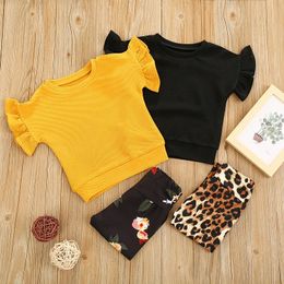 Clothing Sets 0-24M Born Baby Girl Flare Short Sleeve T-shirt Tops Leopard Floral Pant Legging 2PCS Set