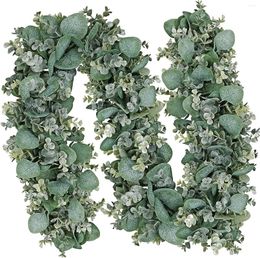 Decorative Flowers 6' Long Faux Mixed Eucalyptus Leaves Garland Artificial Silver Dollar Greenery In Grey Green