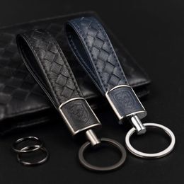 Luxury Zinc Alloy Keychains Fashion Design Unisex Weaving Leather Keyrings Solid Colour Cowhide Keychain Men Women Key Rings Birthd326A