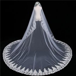 Bridal Veils 2023 Charming White Ivory Long Train Lace Applique Edge Wedding Blusher Face Accessories