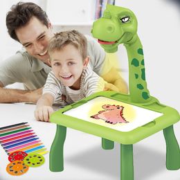 Drawing Painting Supplies Multi-functional projection painting table small deer cartoon shape with sound-light graffiti painting writing board children's 230317